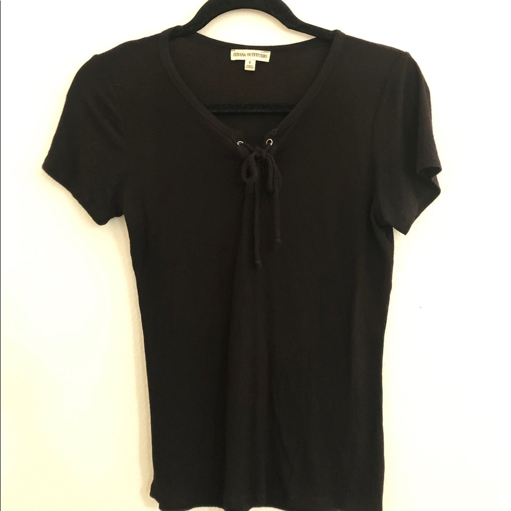 Black Top Lace Up Detail